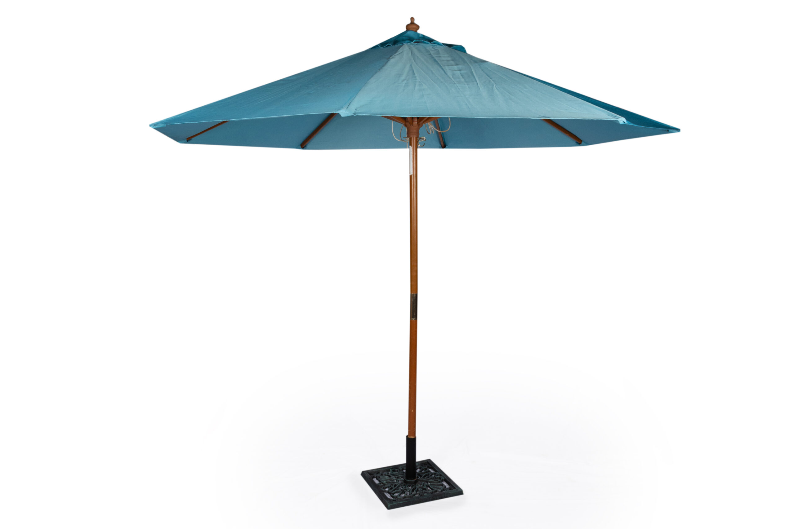 "turquoise blue outdoor market umbrella on stand -by Caesar Event Rentals Las Vegas"