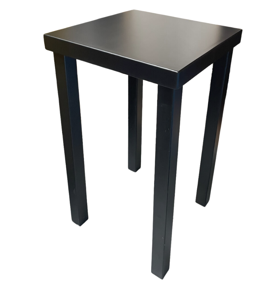 "tall black wood square cocktail table -by Caesar Event Rentals Las Vegas"