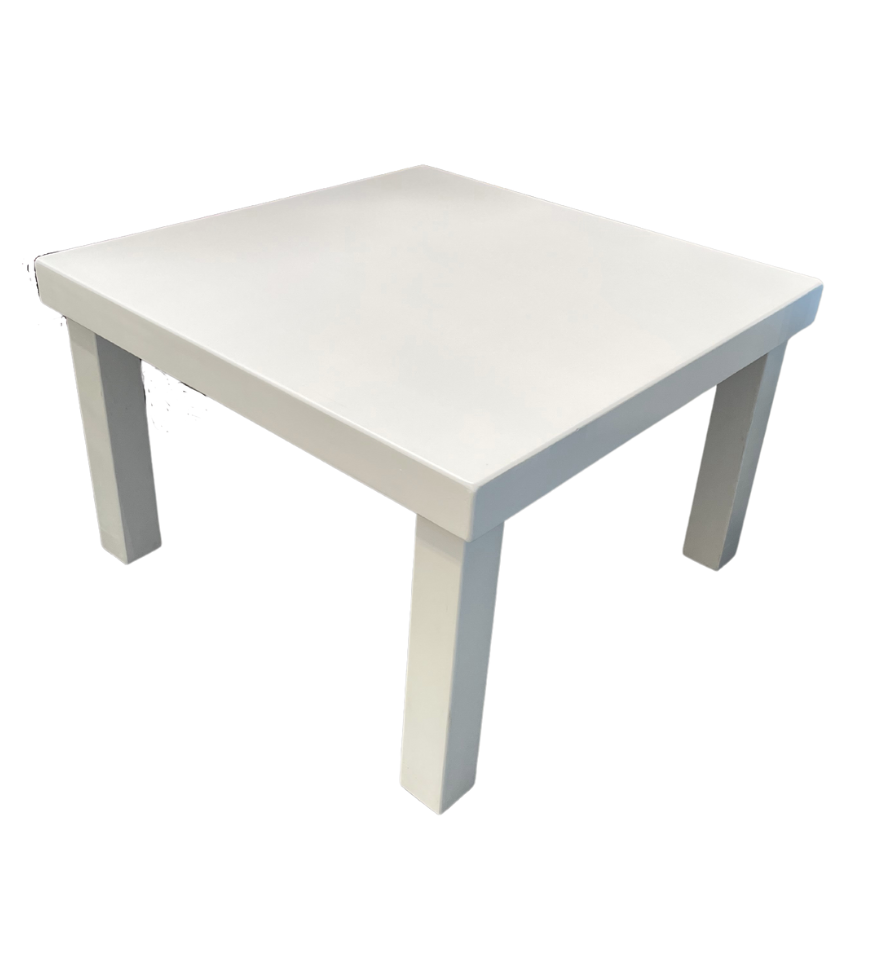"low white wood square coffee table -by Caesar Event Rentals Las Vegas"